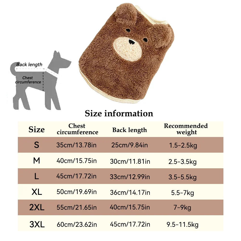 1.5-11.5kg Winter Dog Clothing Soft Plush Teddy Bear Sweater Vest Warmth Pets Cute Clothes Teddy Schnauzer Clothes Puppy Clothes