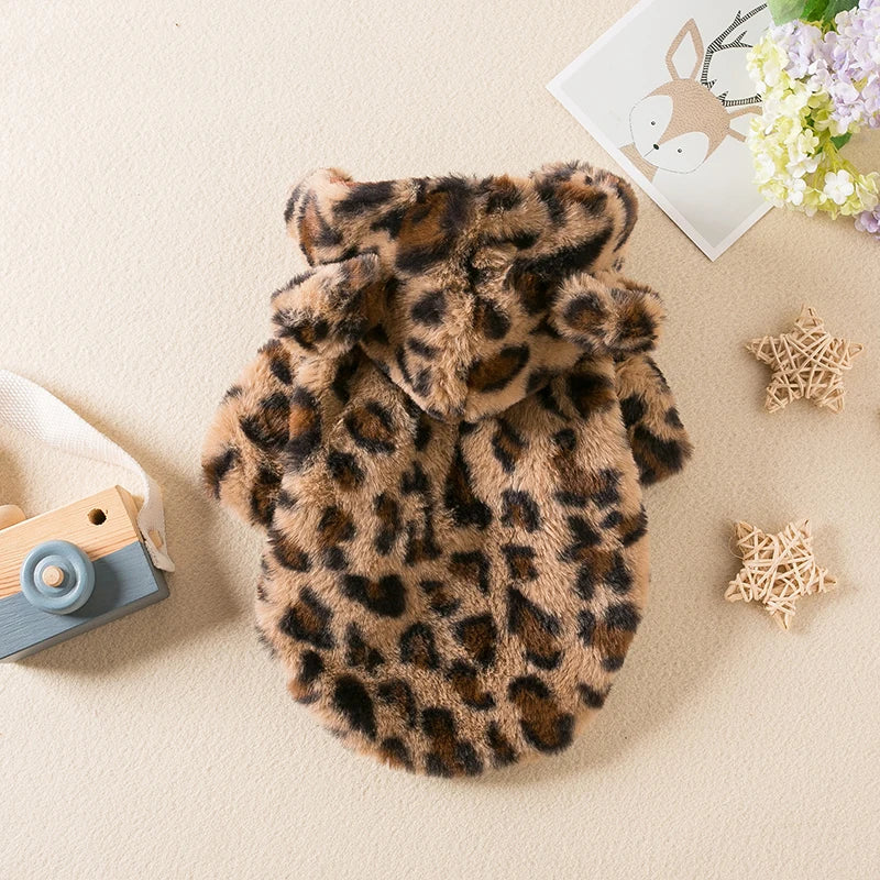 Pet clothing autumn and winter leopard print thickened jacket Fadou Teddy Schnauzer small and medium-sized dog and cat clothing