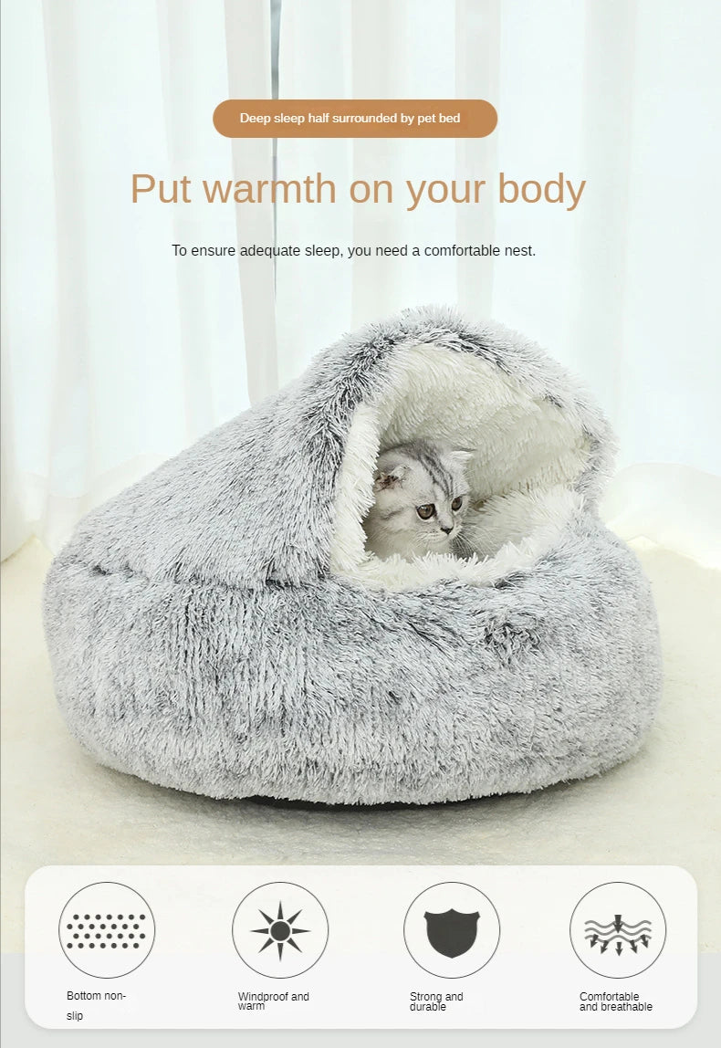 Cat House Winter Plush Pet Cat Bed Round Cat Cushion Thicken Warm Cats Basket Pet Sleep Bag Kitten Nest Kennel for Small Cats