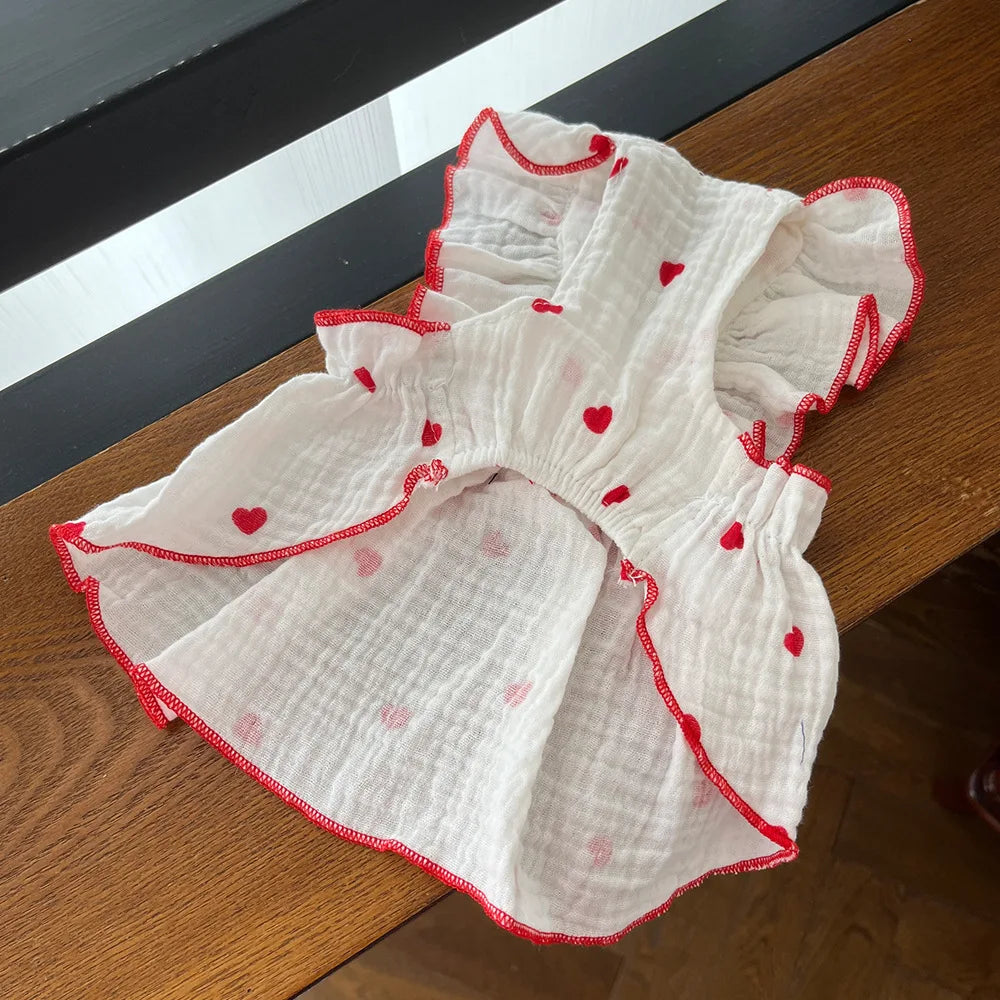 Pet dresses clothes for spring and summer dogs cats teddy bears Pomeranians plush toys  hearts all cotton fabric