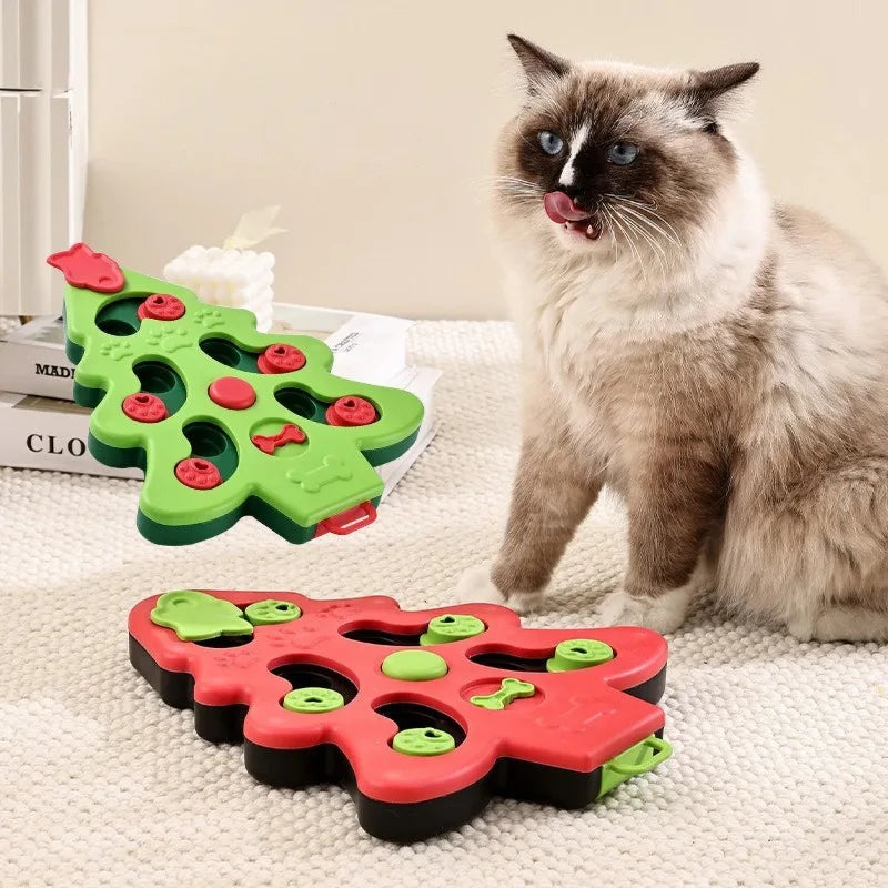 Rotating Bone & Sliding Module Pet Puzzle Toy, Anti-Slip Base, Mental Stimulation for Cats & Dogs, Green/Red