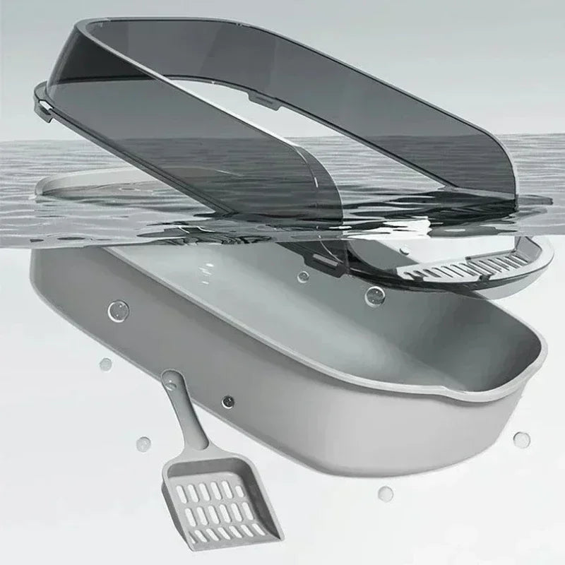 Semi-Closed Splashproof Cat Litter Box – Removable Easy Clean Plastic Pet Toilet Tray for Kittens & Adult Cats | Non-Stick, Odor-Resistant, Thickened Design (Blue/Pink/Gray/Green)