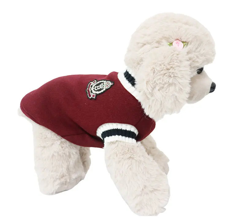 Winter Warm Pet Dog Sweater College Style V-neck Puppy Knitwear For Small Dogs Puppy Vest Clothes Kitty Jacket Outfits