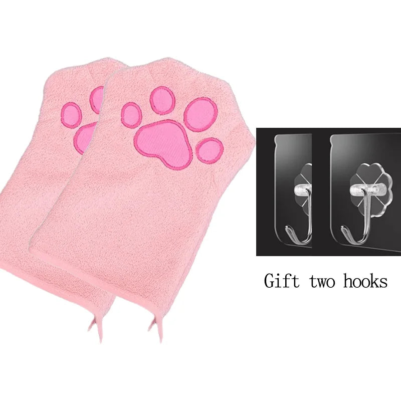 Quick drying Dog Bath Gloves Pet Grooming Gloves Multicolor Soft Absorbent Paw Print for Dogs Cats, Bathing Drying Essentials