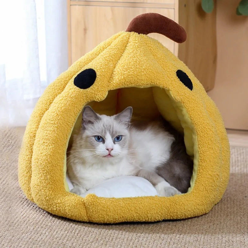 Christmas Pumpkin Pet Bed - Warm Cat & Dog House with Removable Cushion/for winter/warm/decoration/ dress up/snowflake、costumes