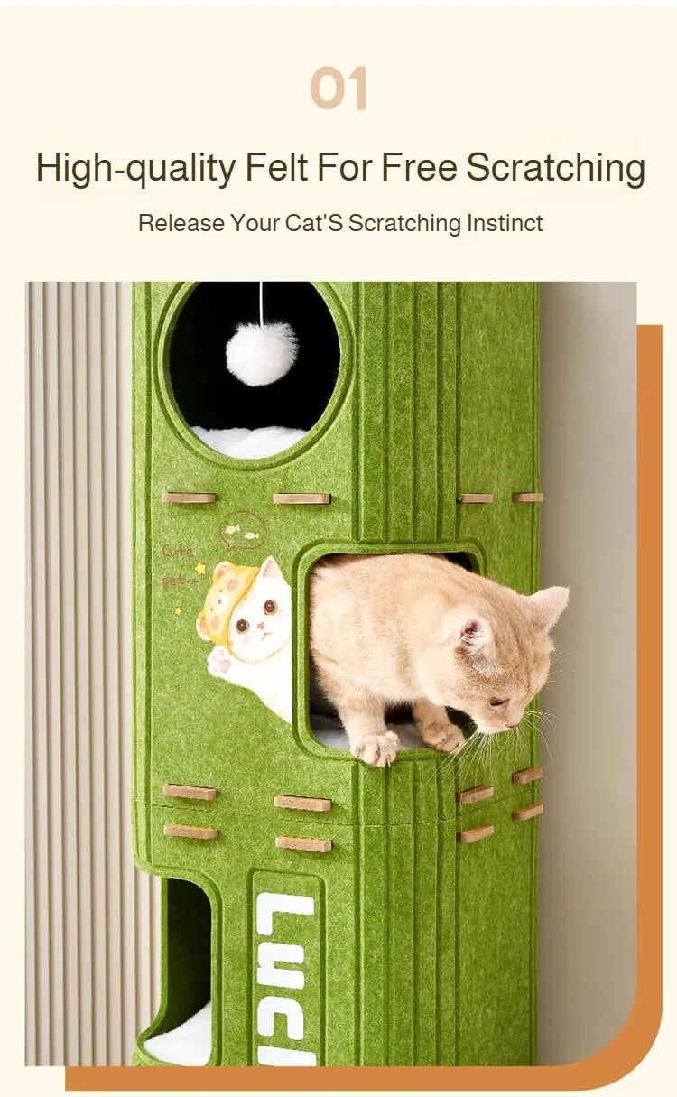 Winter Double Enclosed Cat House Integrated Tree Hole Thickened Felt Cat Litter MultiLayer Scratching Board for Indoor Pet Frame