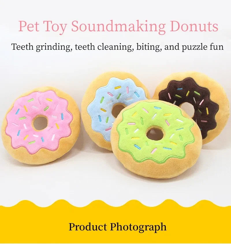 Dog Toys Donut Plush Soundmaking Cute Toy Pets Dog Squeaky Sound Funny Interactive Bite-Resistant Chew Biting Teeth Grinding