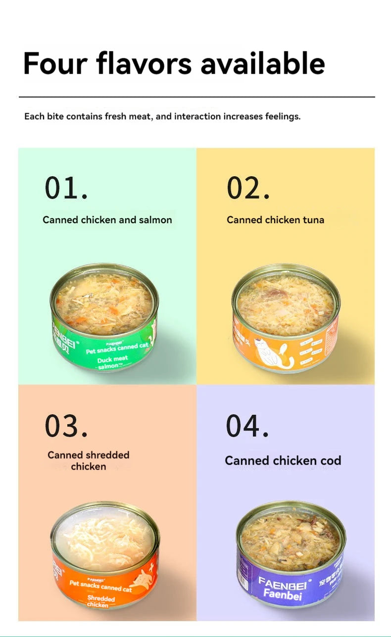 200g Canned cat white meat snack can cat snacks cat staple food young cat fat tuna cod salmon chicken cat wet food pet supplies