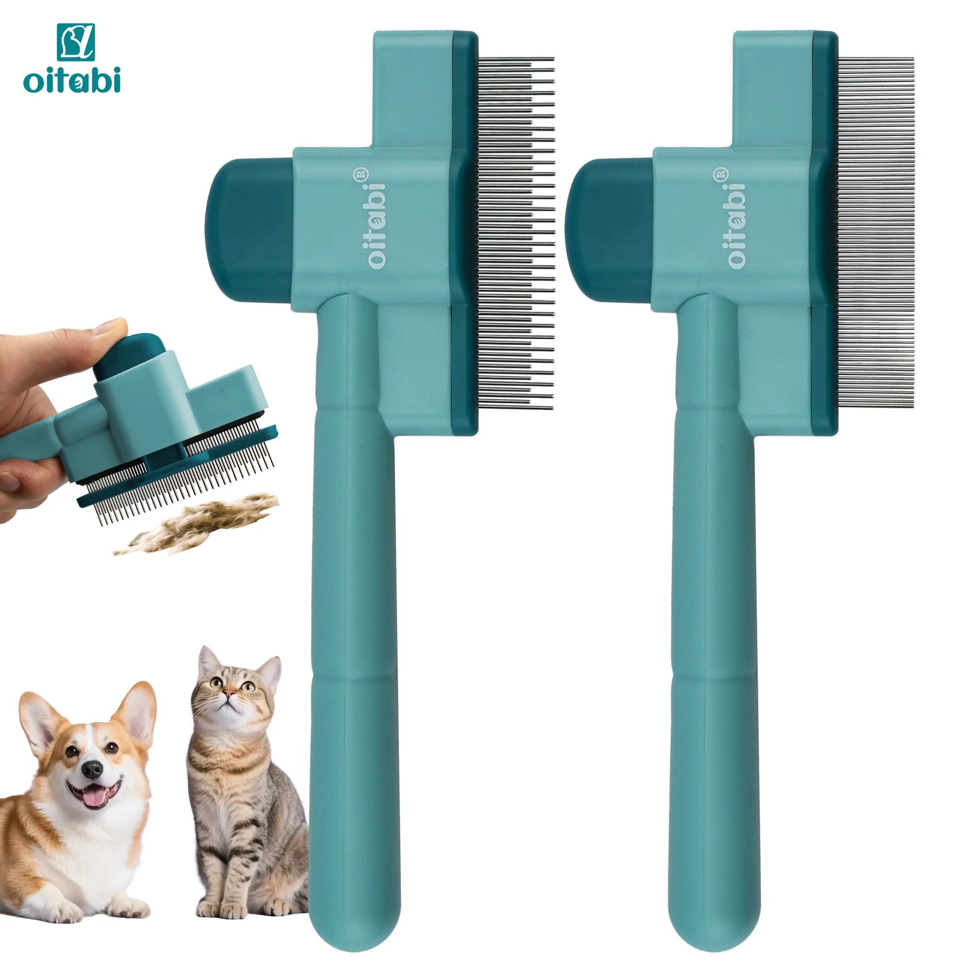 Oitabi 1/2PCS Flea Comb for Dogs and Cats with Release Button Fine Tooth Dog Comb for Pet Hair Removal, Cleaning Remove Fleas Eg