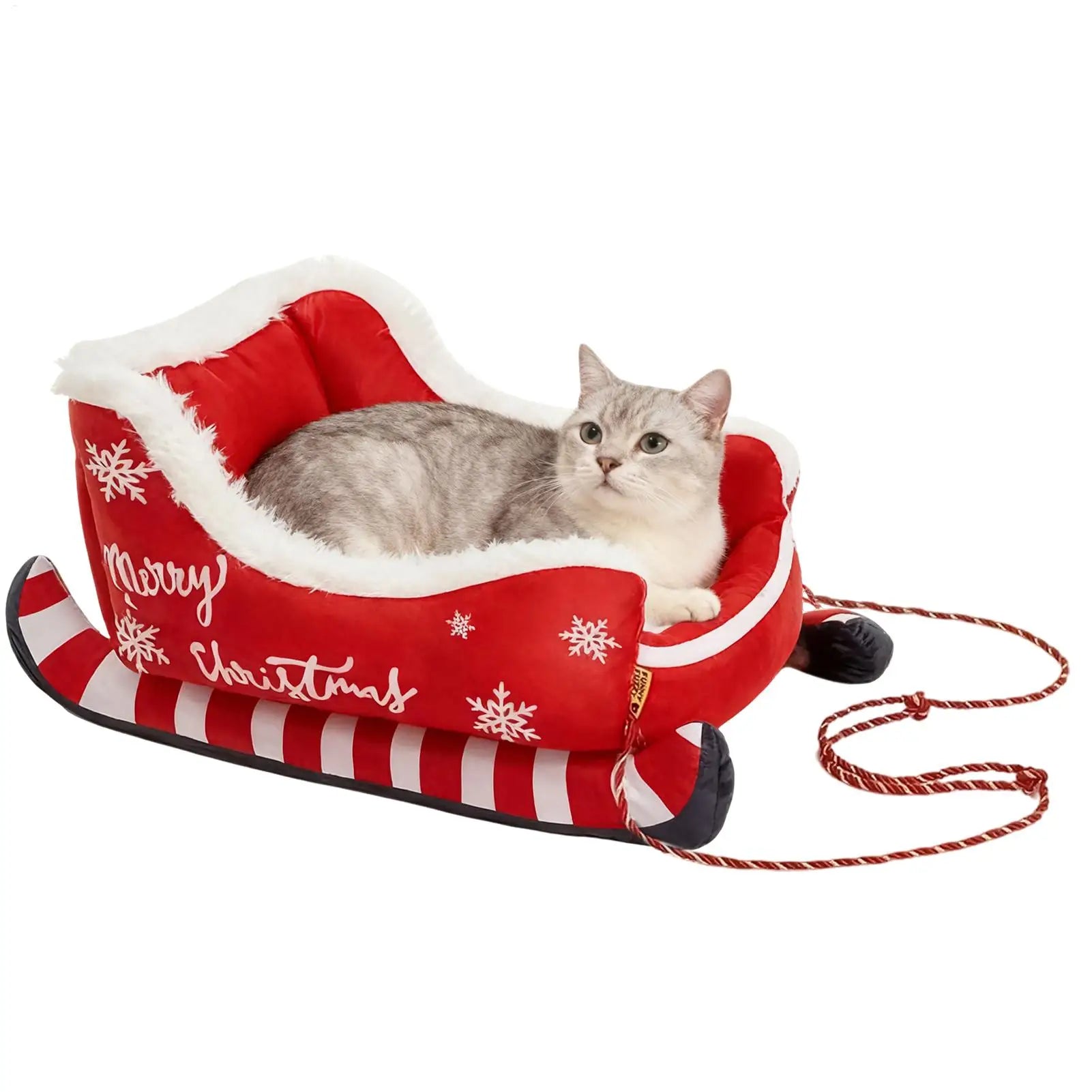 Christmas Cat Bed Cushion Warm with Non-slip Base Washable Dog Bed for Winter Puppy Animal Indoor Outdoor Outside Car Sofa Crate
