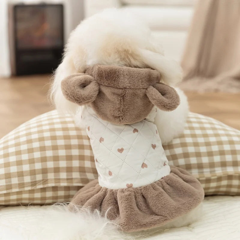 Heart Print Dog Down Jacket Winter Warm Dog Cotton Dress Luxury Puppy Coat Cute Soft Cat Jacket Coat Pet Dress Chihuahua Outfits