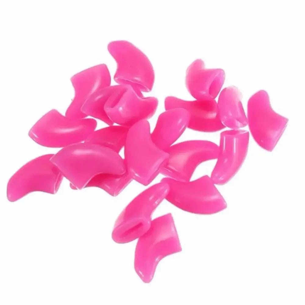 Lovely 20pcs Silicone Soft Cat Nail Caps Cat Nail Covers Pet Claw Paws Caps Adhesive Glue Animal Protection