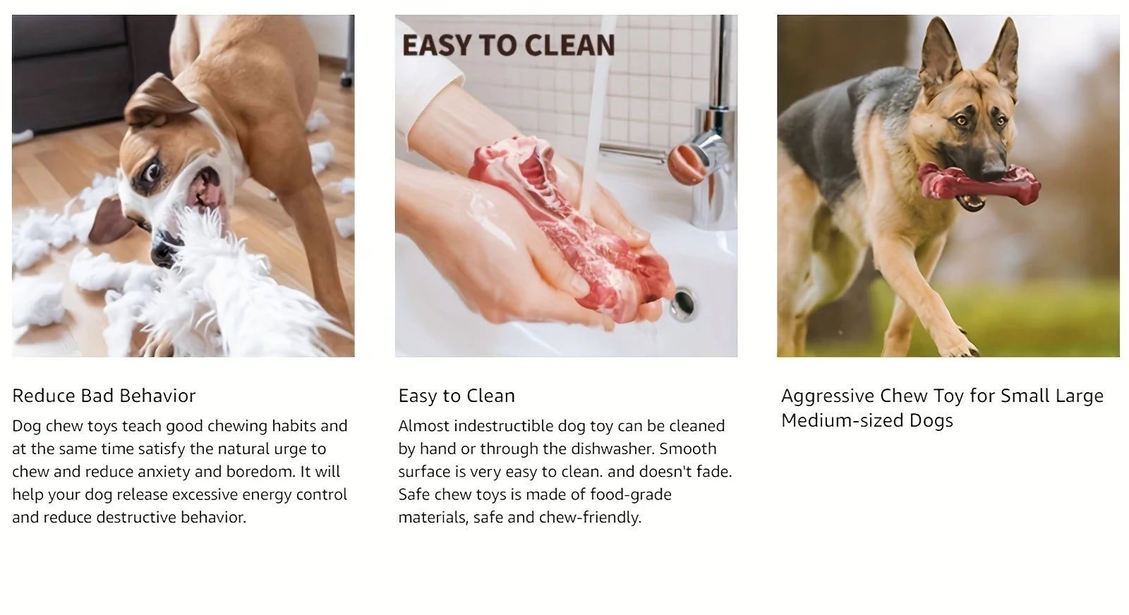 Indestructible Dog Chew Toy for Aggressive Chewers - Durable, Non-Toxic Natural Rubber Bone Shape for Teeth Cleaning