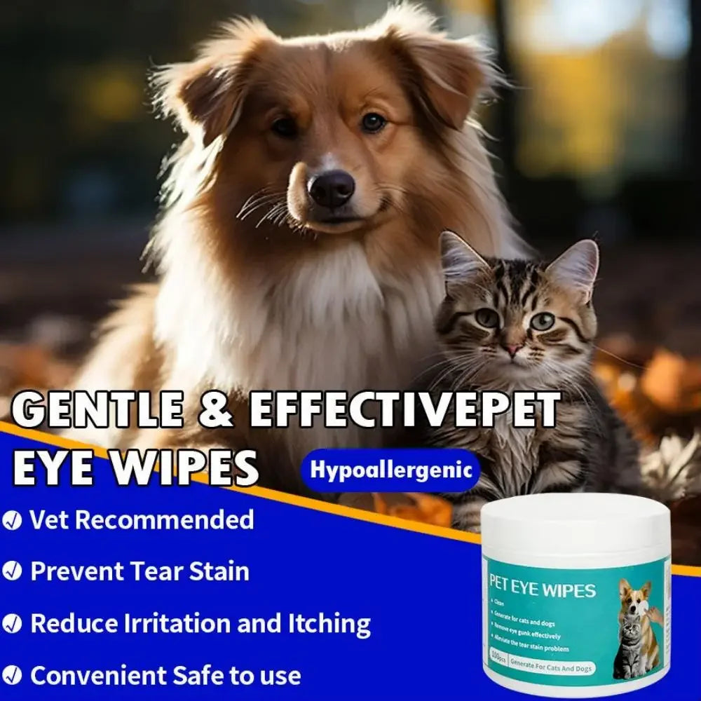 100pcs Pet Eye Wipes for Cats Dogs Tearmark Wet Wipes Cat and Dog Universal No Irritation Eye Care Cleaning Wipes Pet Supplies