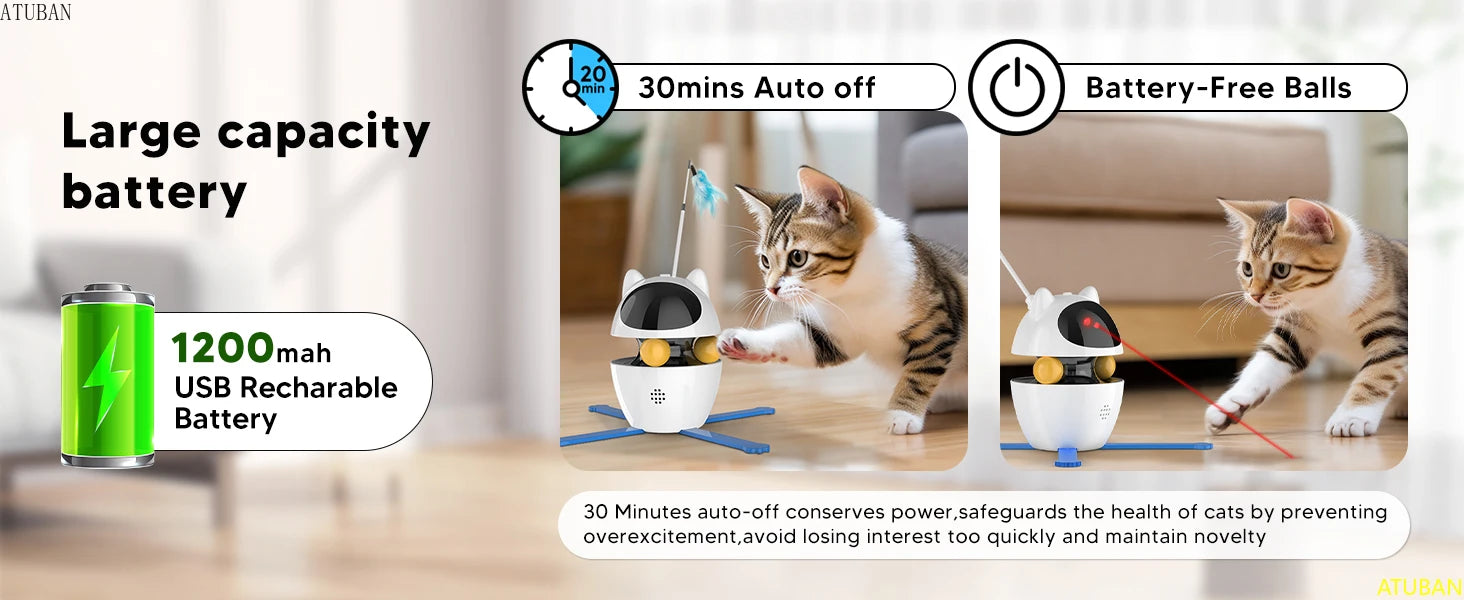 Interactive Cat Toys,3-in-1 Funny Exercise Electric Rotating Cat Toys for Indoor Cats Laser Toy, Automatic Cat Ball Kitten Toys