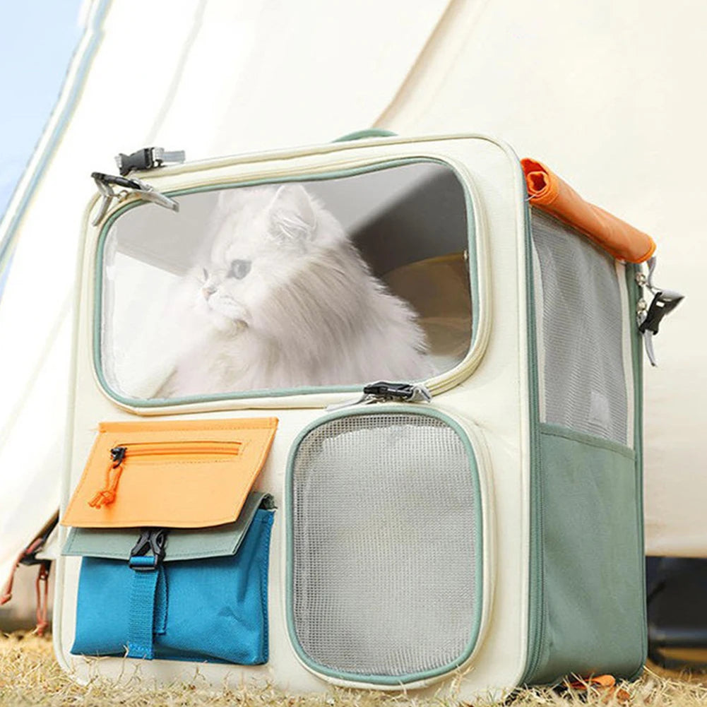 Dog & Cat Travel Carrier Bag Large Capacity Ventilated Mesh Pet Backpack Transparent Window Pet Backpack for Car Camping