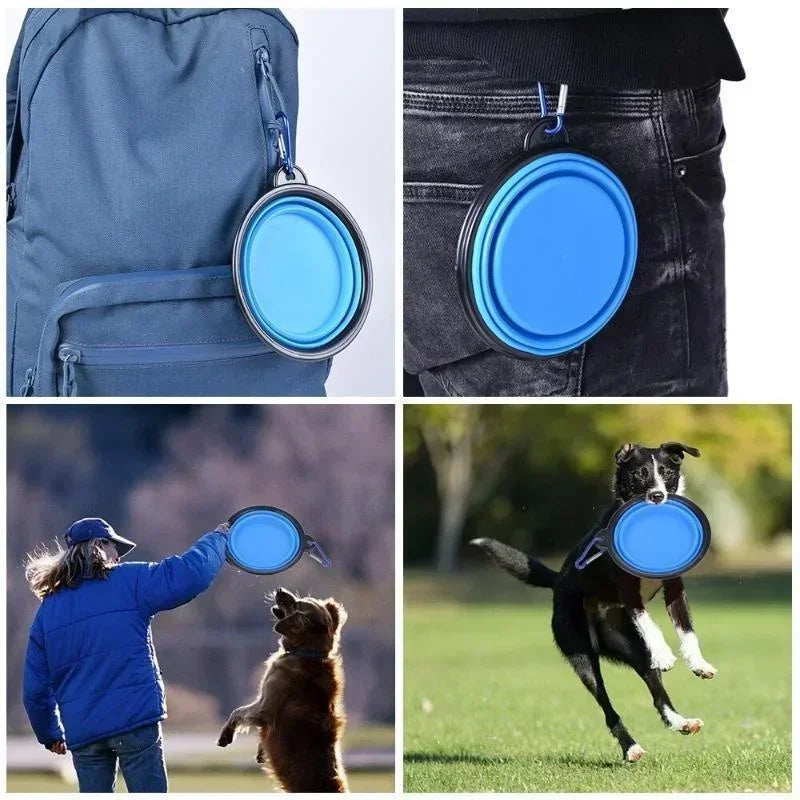 350ML Dog Food Bowl Feeder Cat Drinking Water Folding Silicone Pet Travel Bowls Foldable Cup Dish With Carabiner Pet Supplies