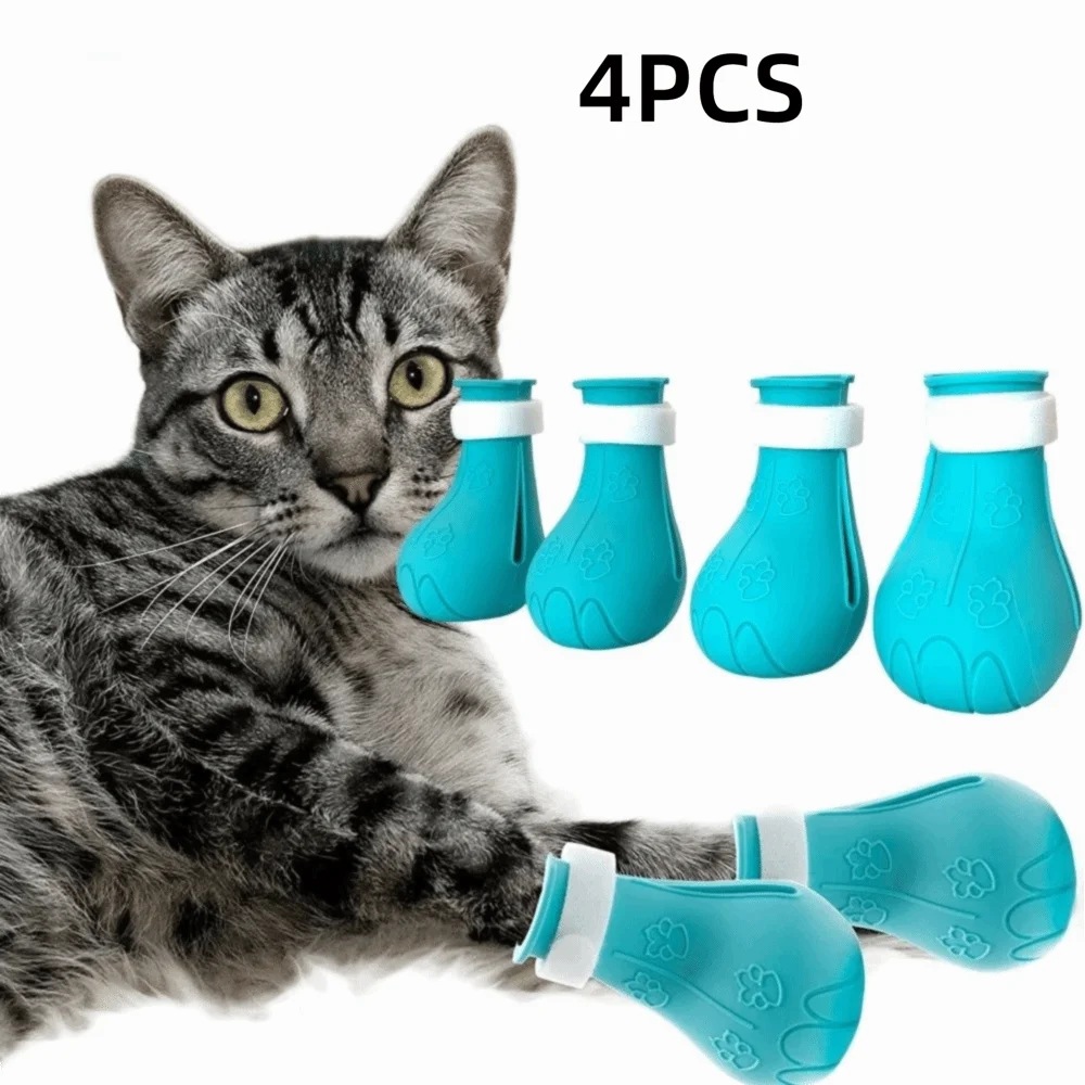 4PCS New Anti Scratch Cat Foot Cover Multifunctional Adjustable Pet Bath Cat Shoes Soft Pet Shoes