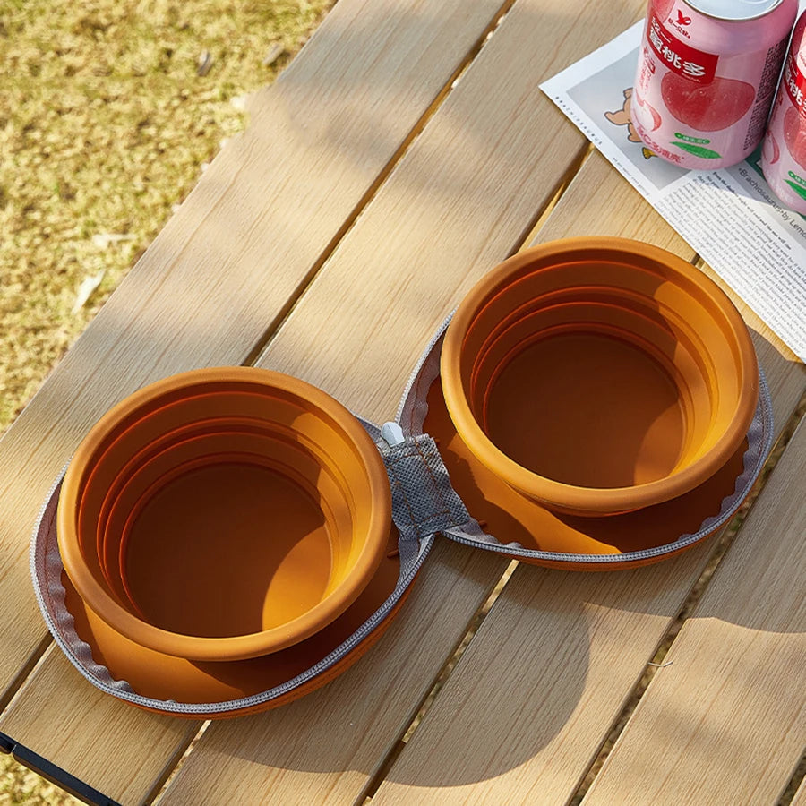 2 in 1 Foldable Pet Food Bowl Portable Silicone Puppy Dual Bowl Outdoor Travel Dog Drinking Bowl Folding Cat Bowls Dog Bowls