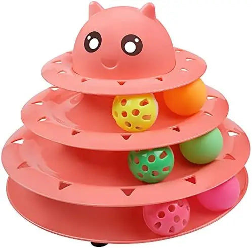 Six-Colorful Plastic Turntable Cat Toy with Interactive Puzzle Roller & Balls for Kittens' Mental & Physical Exercise