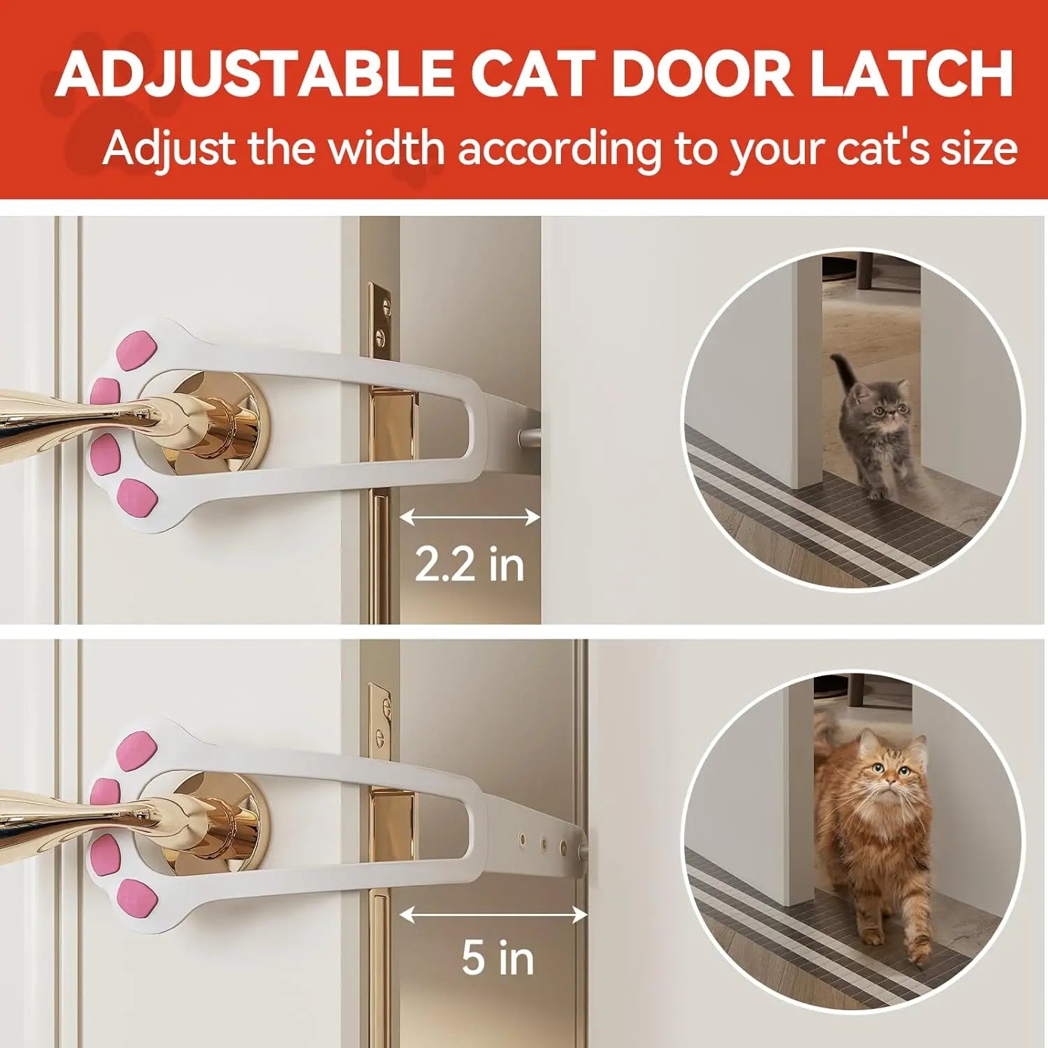 Adjustable Cat Door Holder Latch - 11.5" Elastic Gate Lock Strap, Pet Door Stopper to Keep Dogs Out, Flexible Door Latch for Pet Gates