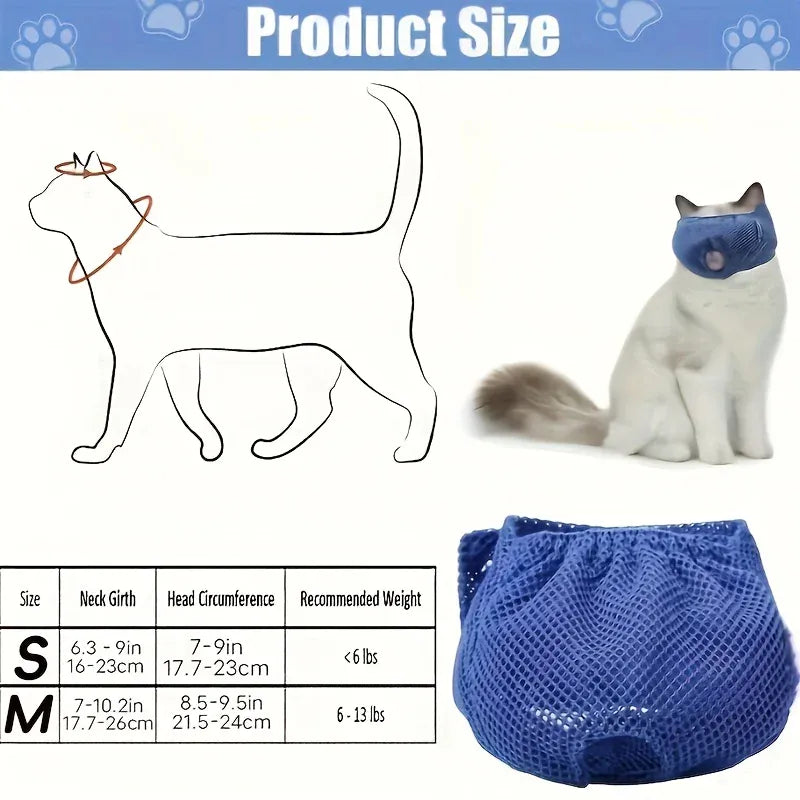 Adjustable Cat Muzzle & Eye Mask - Breathable Mesh Grooming Mask for Kittens, Calming Soothing Hood for Nail Trimming & Care