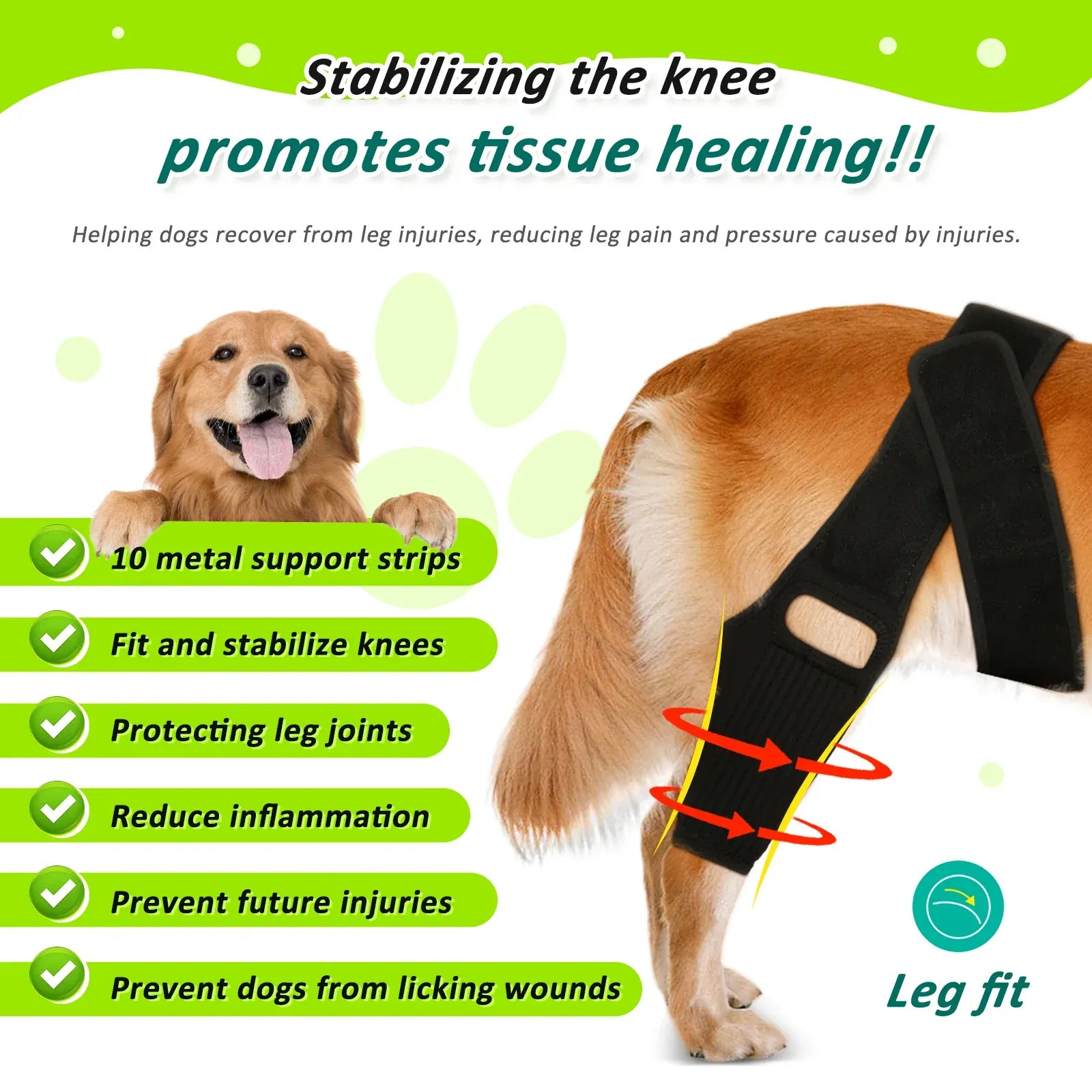 Adjustable Dog Knee Brace - Hip & Leg Support with Metal Bars for Luxating Patella, Post-Surgery Recovery & Joint Pain Relief