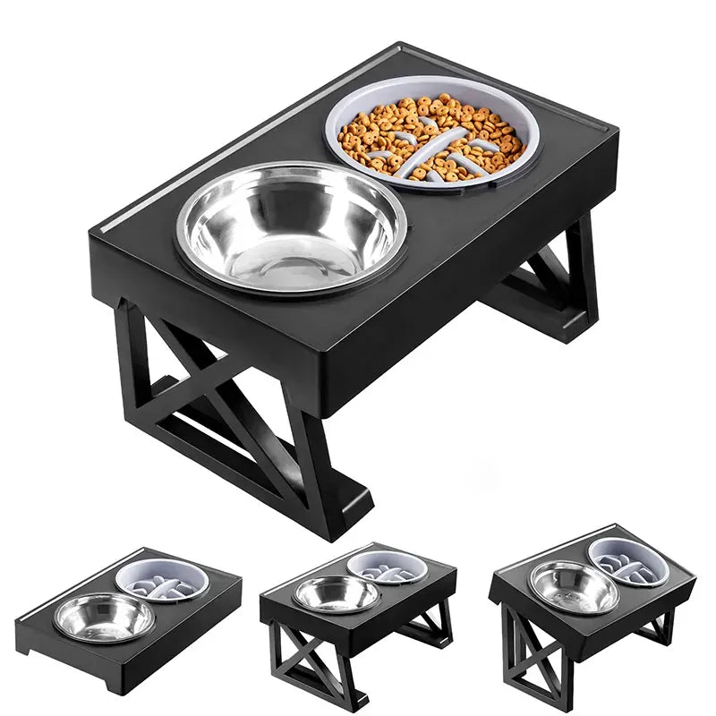Adjustable Elevated Dog Bowl Stand - 3-Height Raised Feeder with Slow Feed Inserts