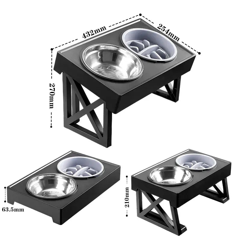 Adjustable Elevated Dog Bowl Stand - 3-Height Raised Feeder with Slow Feed Inserts