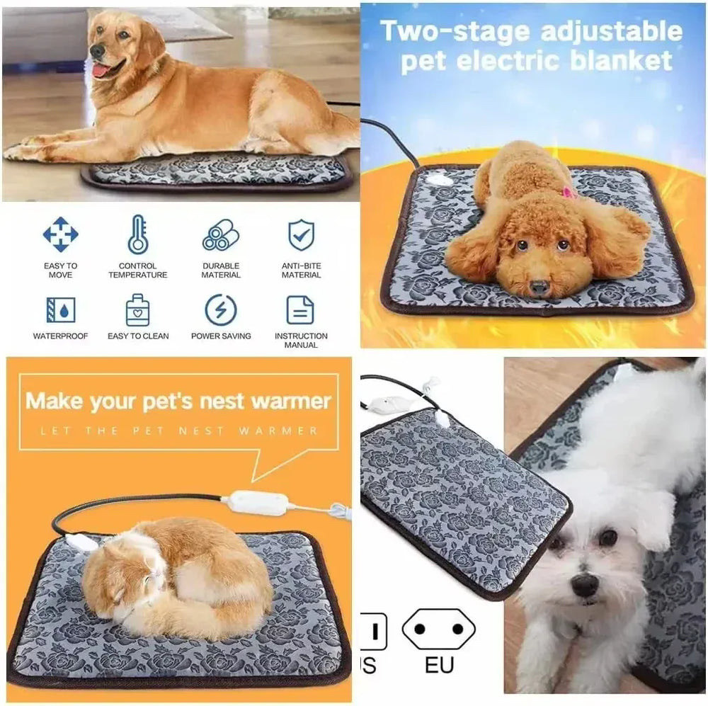 Adjustable Pet Heating Mat - Waterproof Electric Warmer for Dogs & Cats