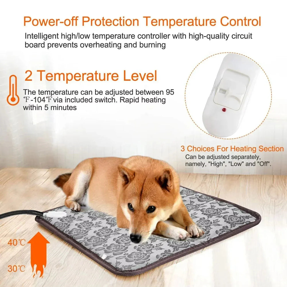 Adjustable Pet Heating Mat - Waterproof Electric Warmer for Dogs & Cats