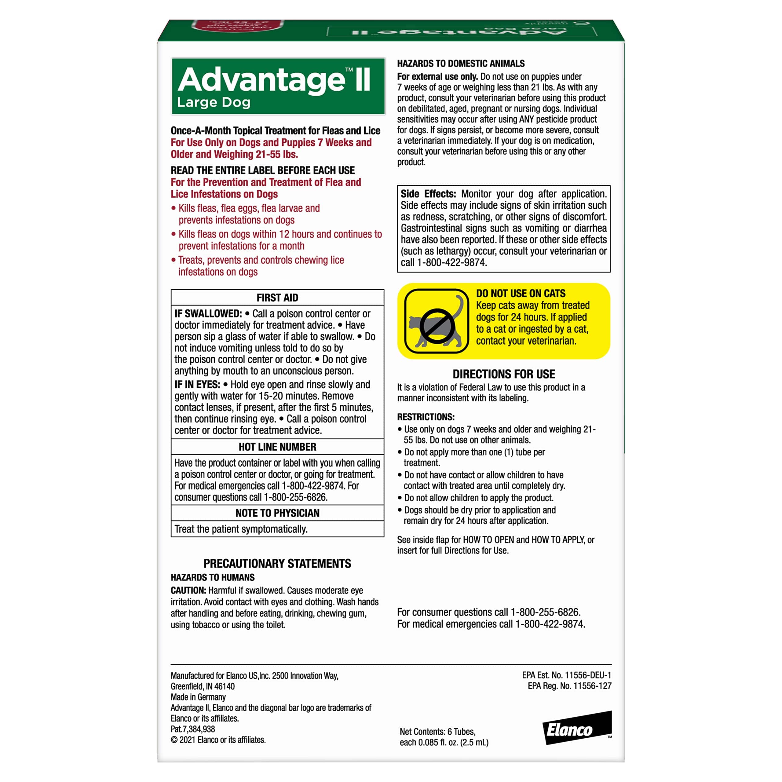 Advantage II Large Dog – Vet-Recommended Flea Treatment & Prevention for Dogs 21-55 lbs, 6-Month Supply