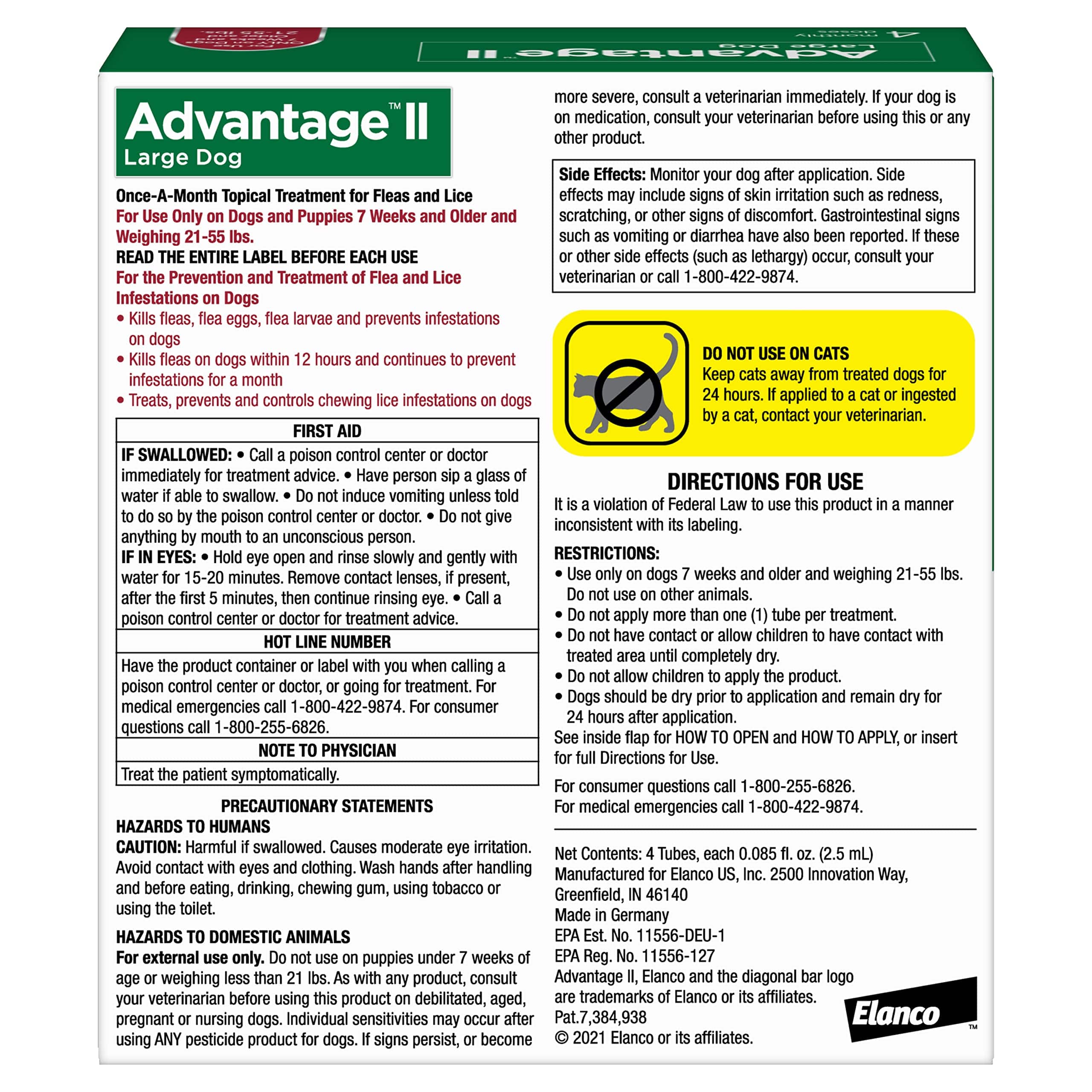 Advantage II Large Dog – Vet-Recommended Flea Treatment & Prevention for Dogs 21-55 lbs, 6-Month Supply