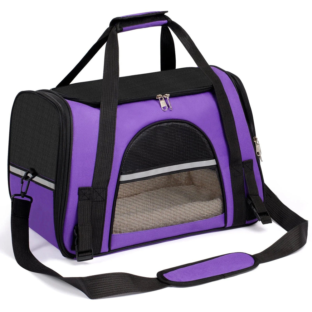 Airline Approved Pet Carrier for Small Dogs & Cats - Soft-Sided Foldable Travel Bag up to 15lbs, Portable Puppy Cat Carrier with Seatbelt Strap