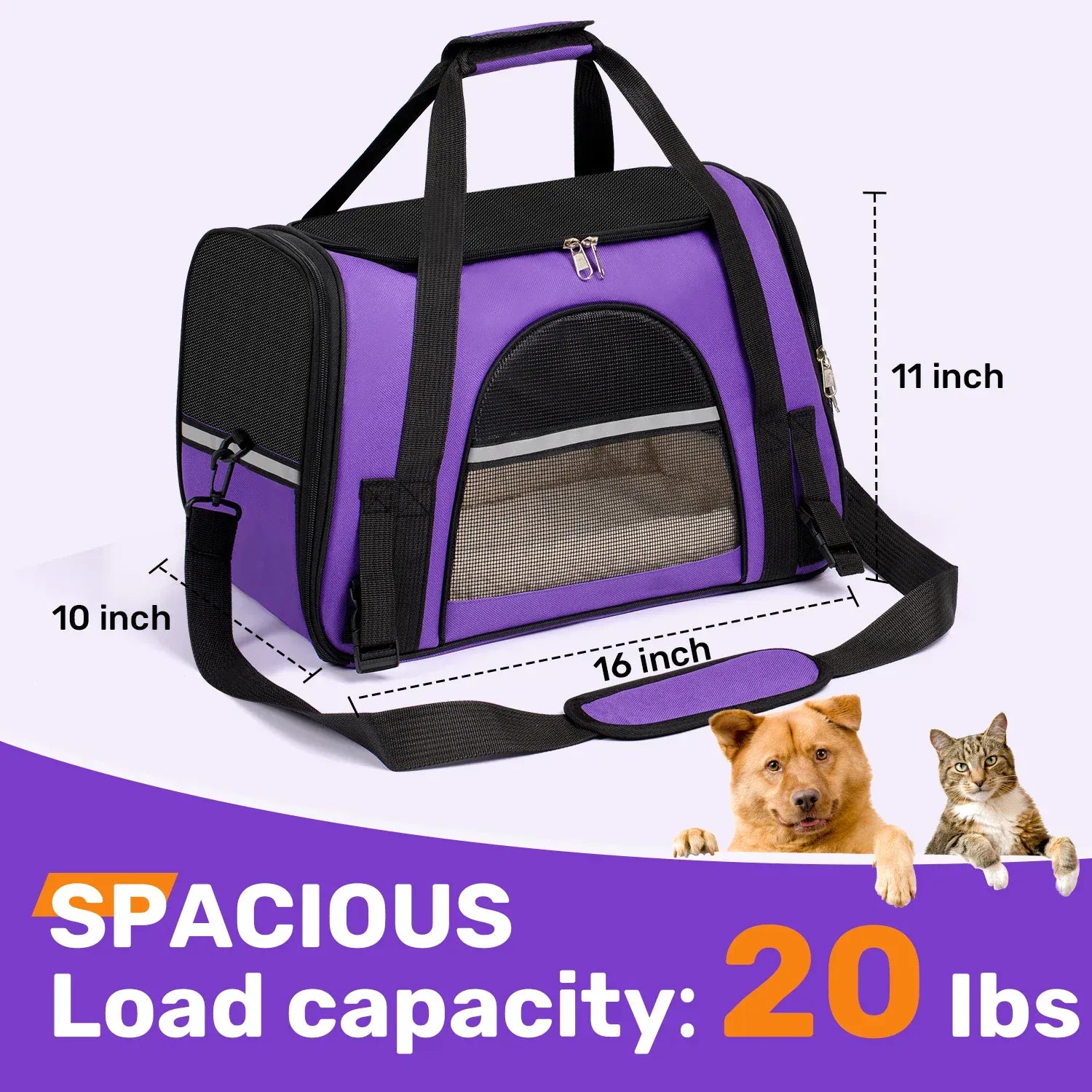 Airline Approved Pet Carrier for Small Dogs & Cats - Soft-Sided Foldable Travel Bag up to 15lbs, Portable Puppy Cat Carrier with Seatbelt Strap