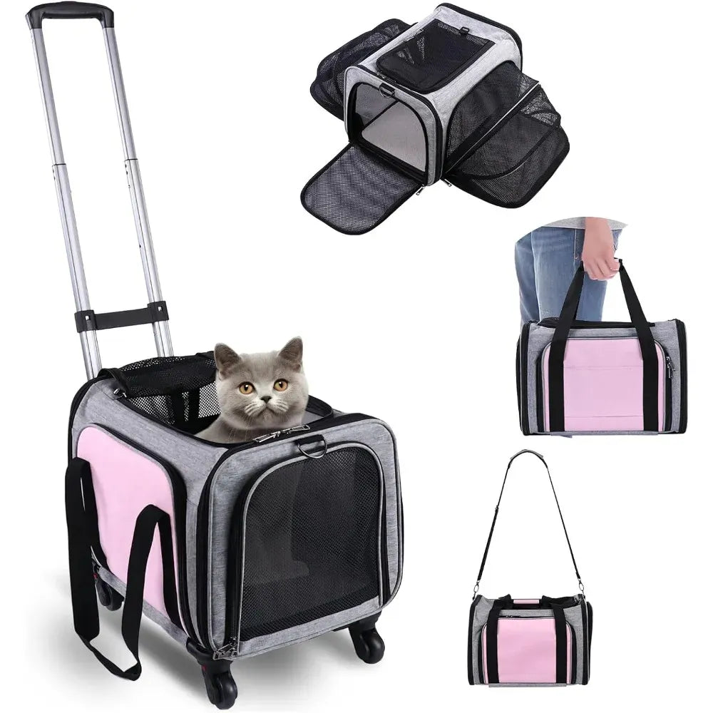 Airline Approved Rolling Cat Carrier - Expandable Soft-Sided Pet Travel Bag
