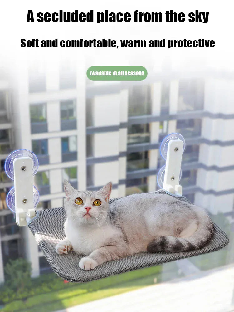 Assembly Free Cat Hammock - Foldable Plush Mesh Window Perch Double Suction