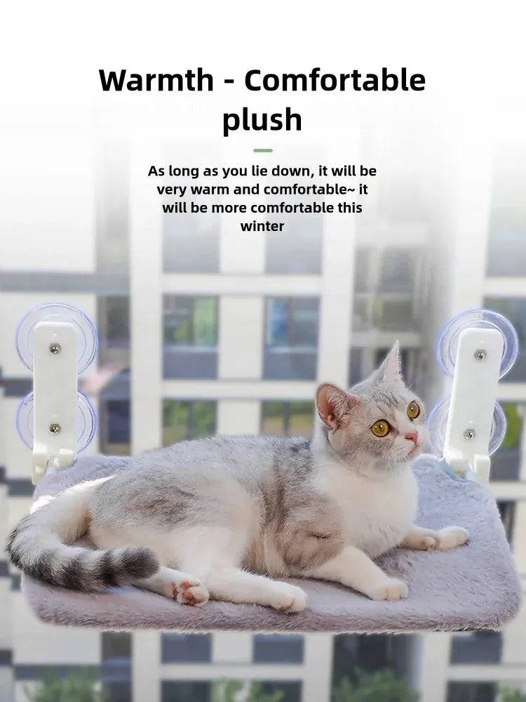 Assembly Free Cat Hammock - Foldable Plush Mesh Window Perch Double Suction