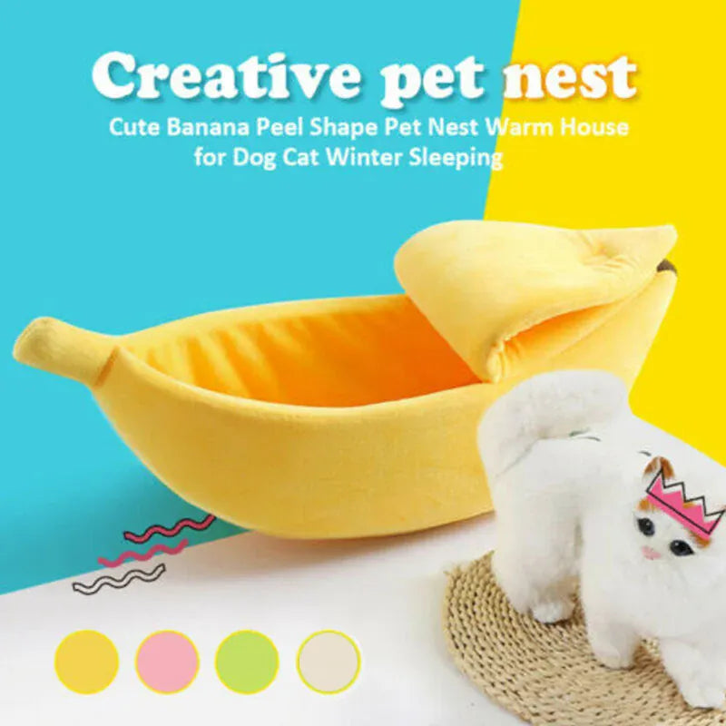 Banana Pet Bed Cat Nest - Cozy Winter Warm Cat & Small Dog House, Soft Coral Fleece for Chinchillas, Squirrels, Small Pets (Multiple Colors)