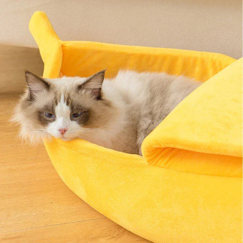 Banana Pet Bed Cat Nest - Cozy Winter Warm Cat & Small Dog House, Soft Coral Fleece for Chinchillas, Squirrels, Small Pets (Multiple Colors)