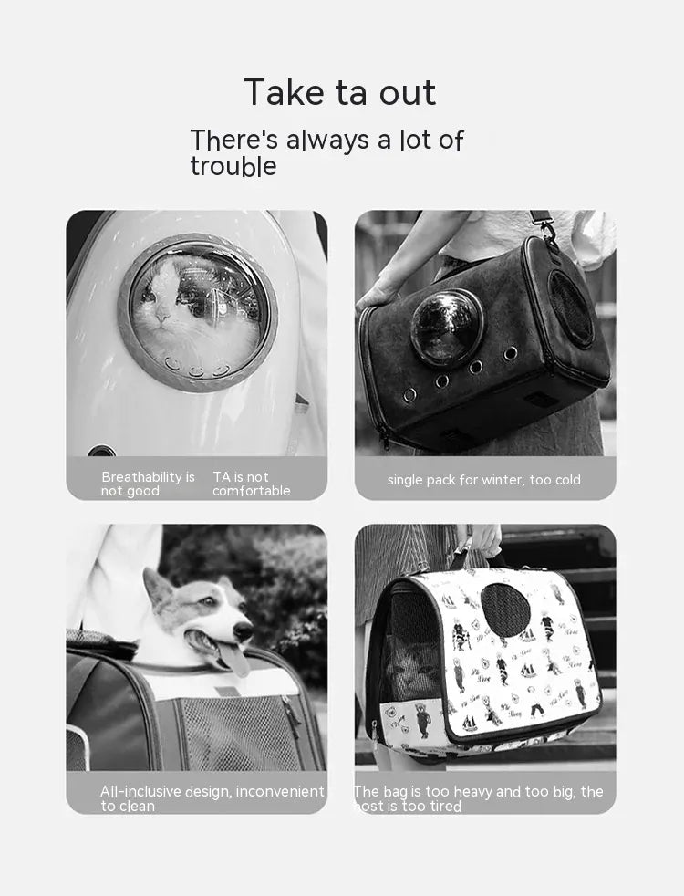 Bear Design Pet Shoulder Bag - Autumn Winter Warm Windproof Cat & Dog Crossbody Bag, Cute Cartoon Portable Outing Carrier (S/M/L)