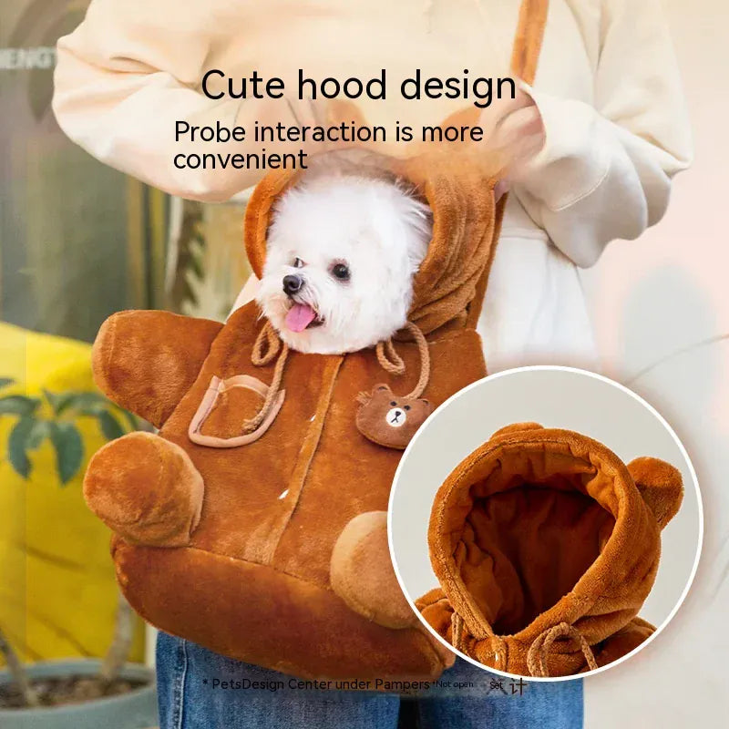 Bear Design Pet Shoulder Bag - Autumn Winter Warm Windproof Cat & Dog Crossbody Bag, Cute Cartoon Portable Outing Carrier (S/M/L)