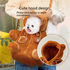 Bear Design Pet Shoulder Bag - Autumn Winter Warm Windproof Cat & Dog Crossbody Bag, Cute Cartoon Portable Outing Carrier (S/M/L)