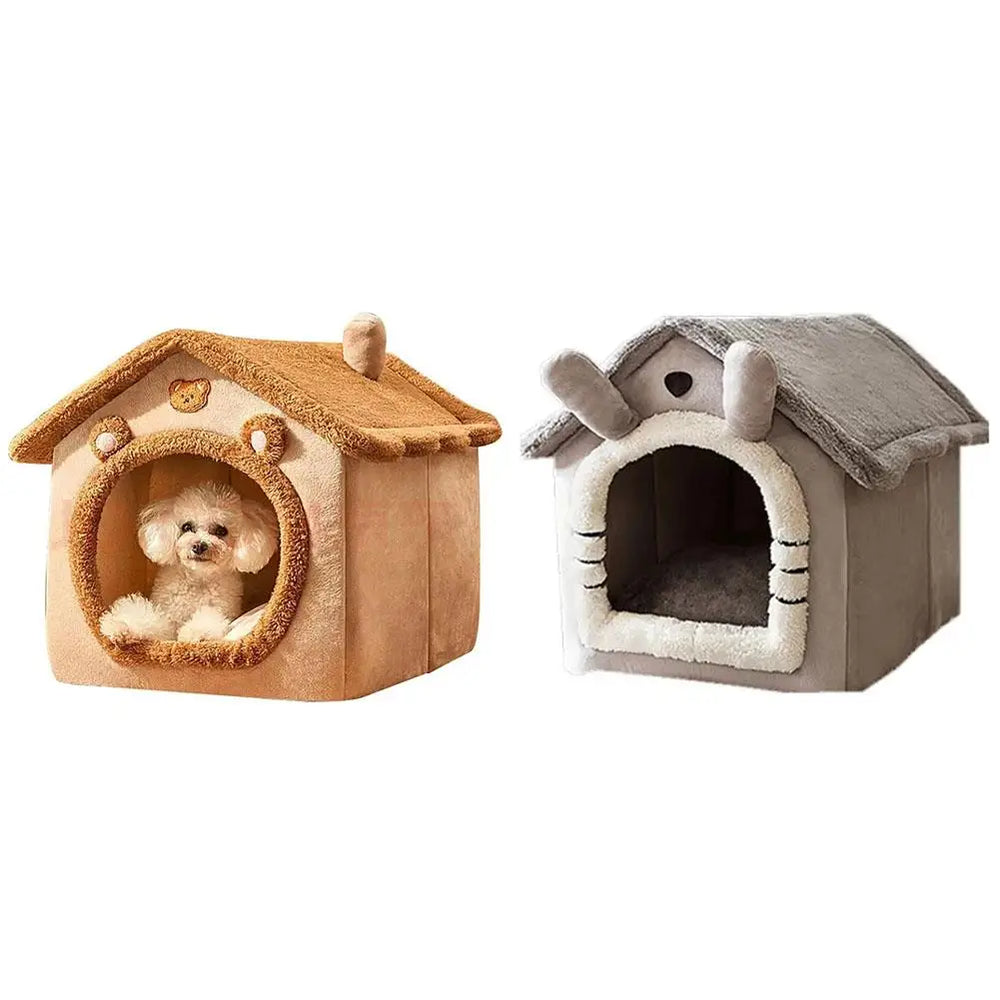 Bear Ear Pet House - Thickened Winter Warm Cat Bed with Removable Cushion