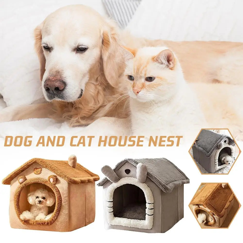 Bear Ear Pet House - Thickened Winter Warm Cat Bed with Removable Cushion