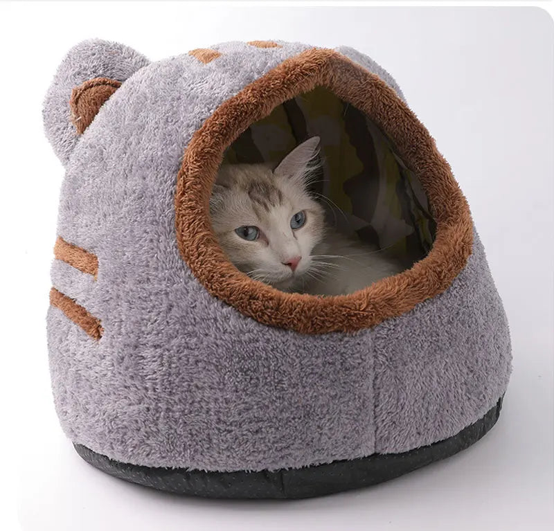 Bear Head Cat Bed - Winter Warm Cave Nest Self Warming Plush House for Cats