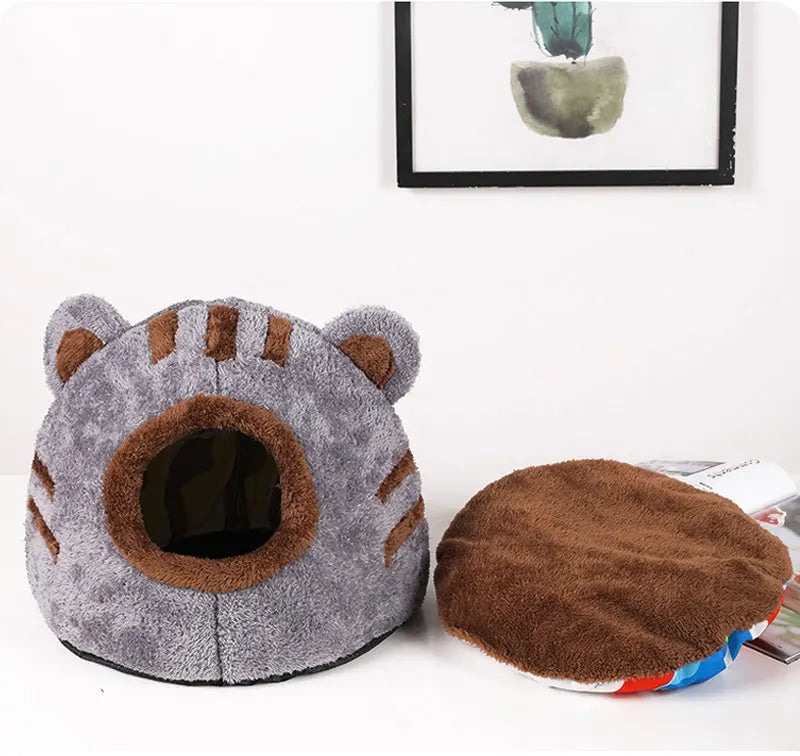 Bear Head Cat Bed - Winter Warm Cave Nest Self Warming Plush House for Cats