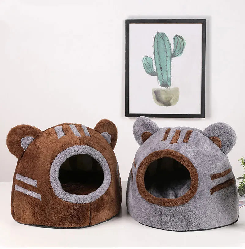 Bear Head Cat Bed - Winter Warm Cave Nest Self Warming Plush House for Cats