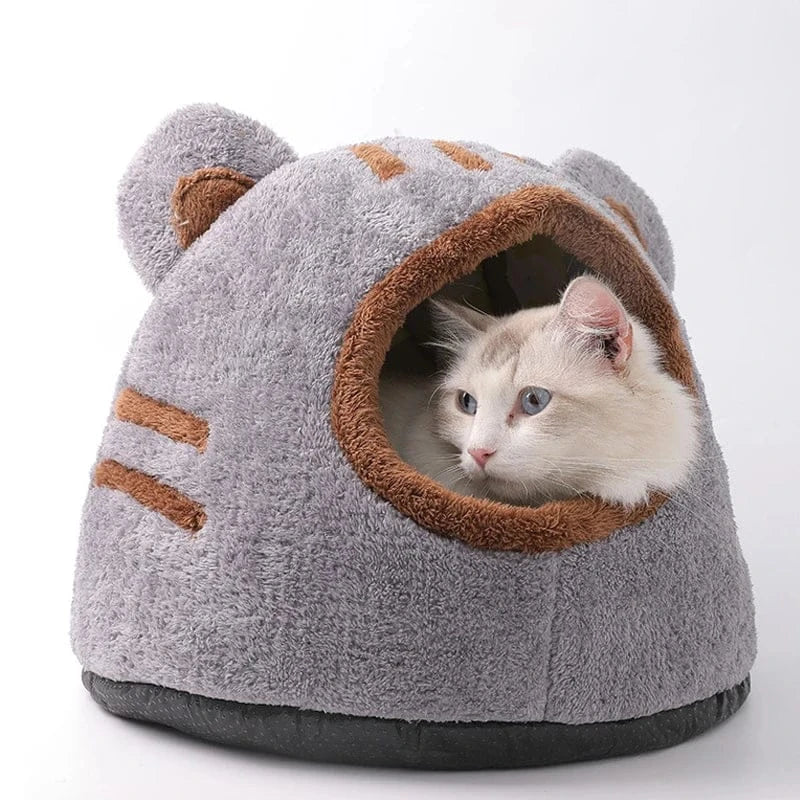 Bear Head Cat Bed - Winter Warm Cave Nest Self Warming Plush House for Cats