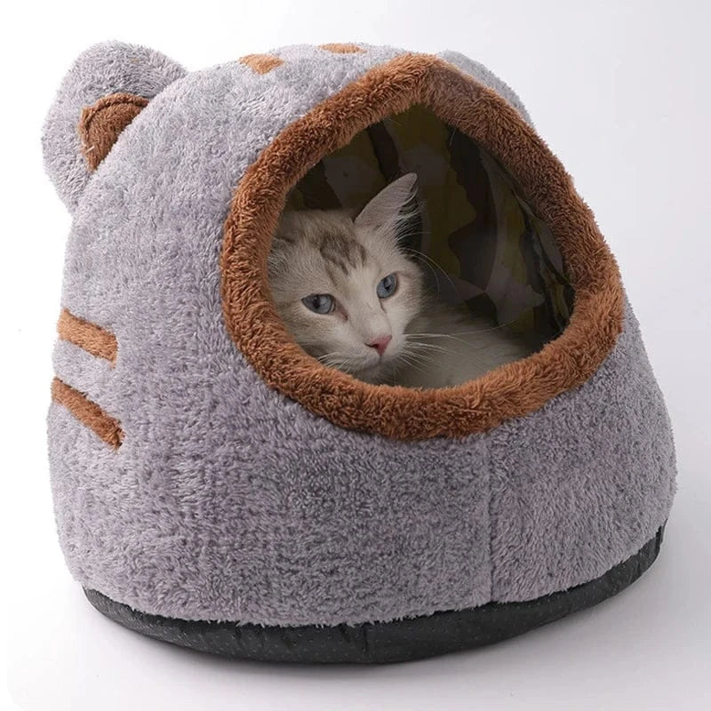 Bear Head Cat Bed - Winter Warm Cave Nest Self Warming Plush House for Cats